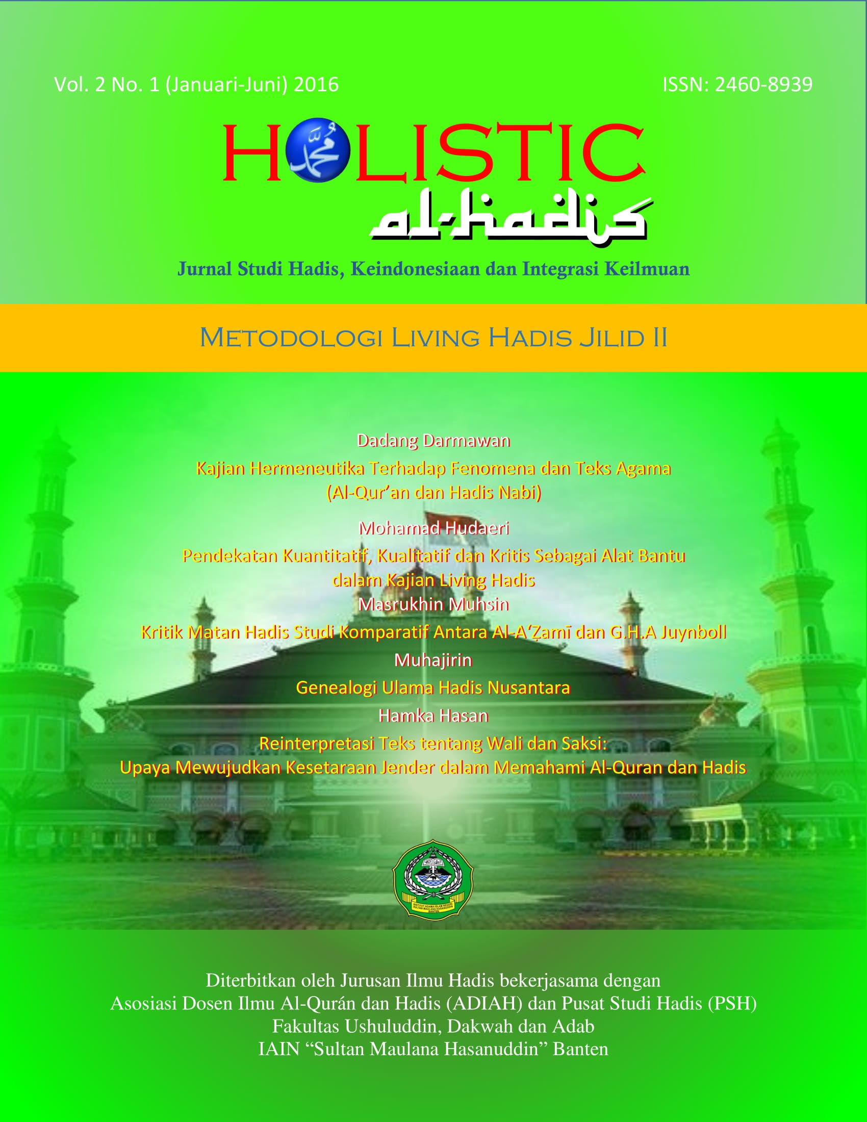 Cover Holistic Al-Hadis vol. 1 no. 1